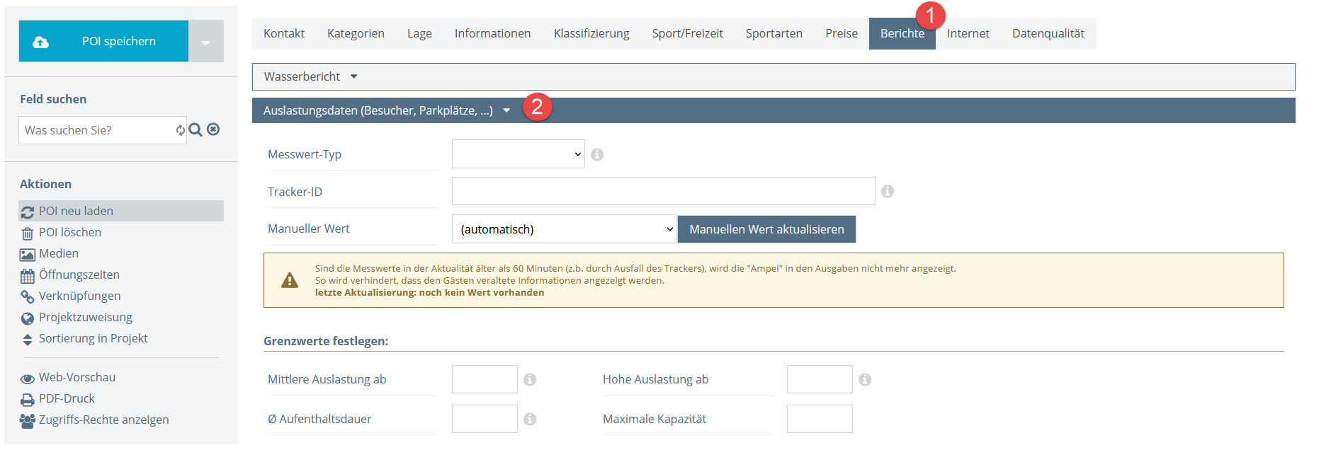 Screenshot TOURDATA Auslastungsanzeige