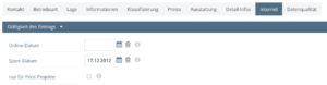 TOURDATA Screenshot Gültigkeit des Eintrags