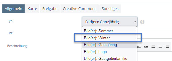 Einstellung Bild Typ TOURDATA