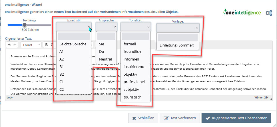 Verfügbare Aktionen in allen TOURDATA-Objekttypen